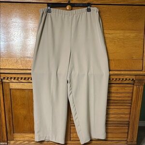 Women’s Tan Wide-Leg Elastic Waist Pull On Trouser Dress Pants Relaxed Timeless